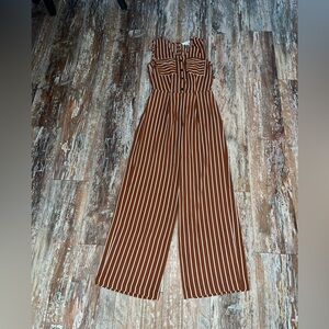 Woman’s Monteau Brown & White Striped Sleeveless Jumpsuit